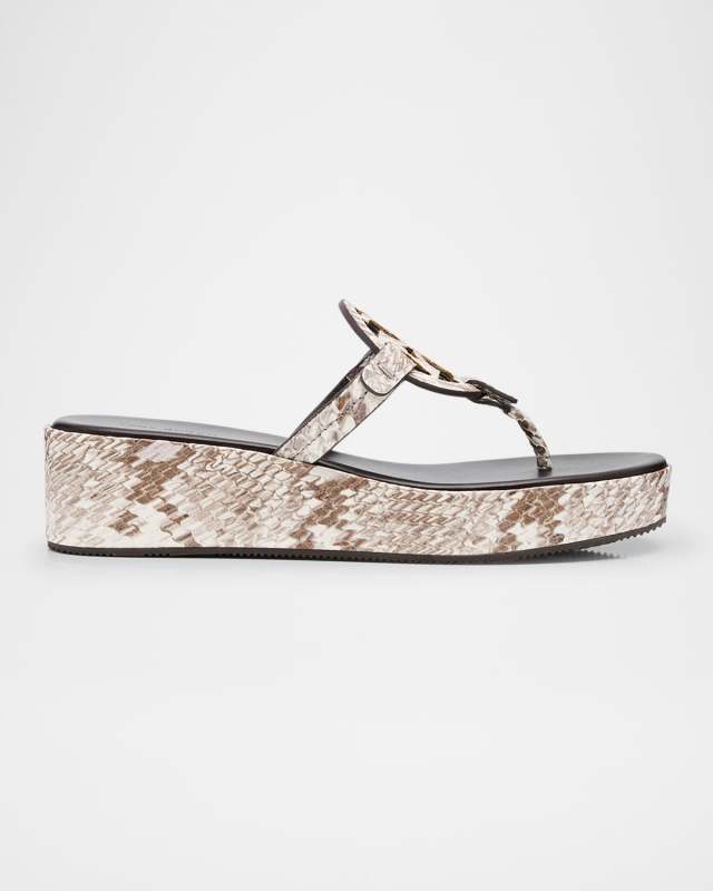 Miller Snake-Embossed Logo Wedge Thong Sandals